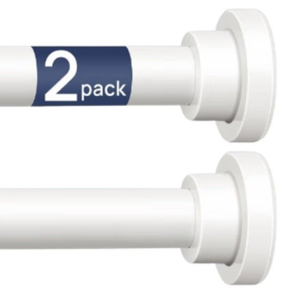 2 Pack Adjustable Spring Tension Curtain Rods 32 to 66 In, White Stainless Steel